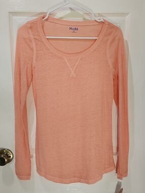 Mudd Long-Sleeve Scoop Neck Top in Peach, Junior's Size S